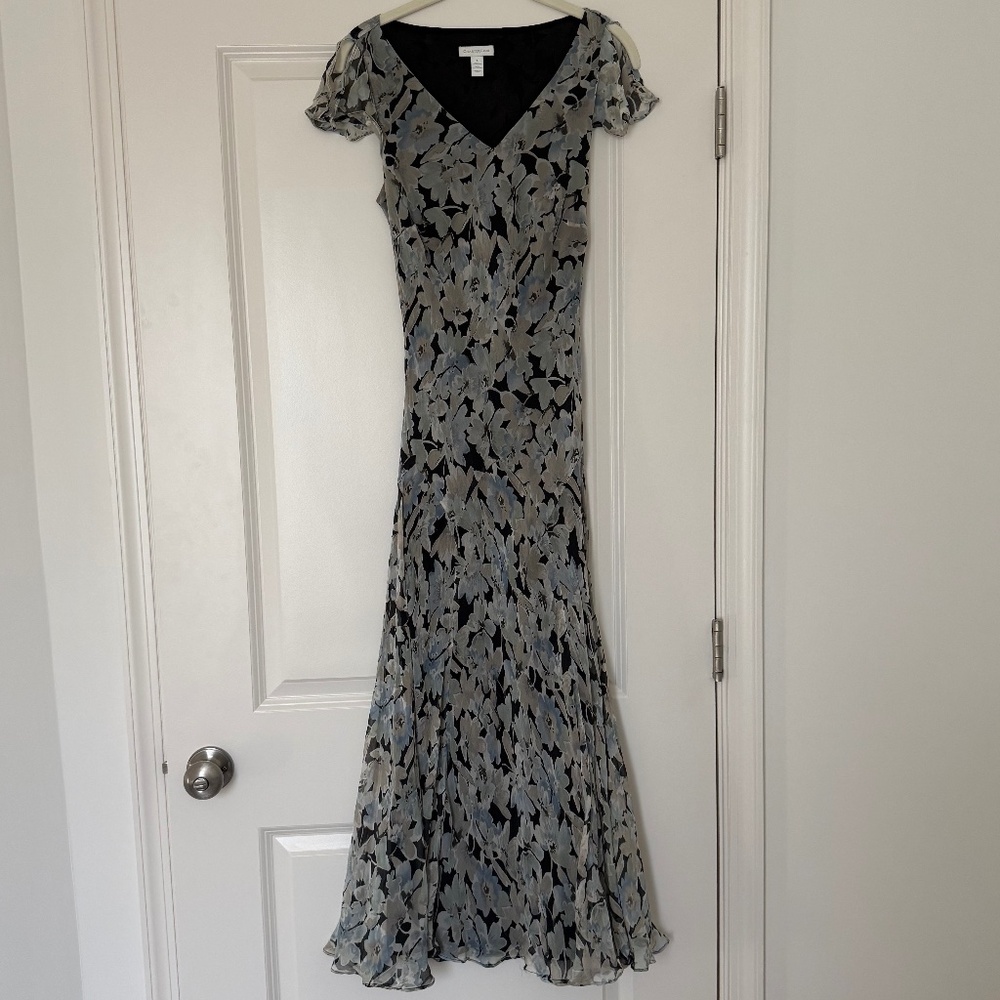 Charter Club Black and Gray Floral Maxi Dress